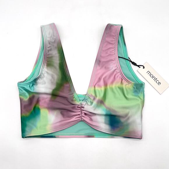 MONTCE Kim Variation Surf Top Womens XS Silk Dye Bikini Green Pink Blue NEW - Picture 5 of 14